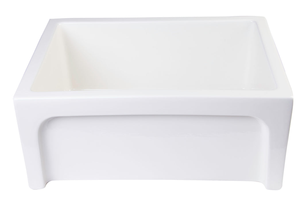 ALFI brand AB2418ARCH-W 24" White Arched Apron Thick Wall Fireclay Single Bowl Farm Sink Biscuit