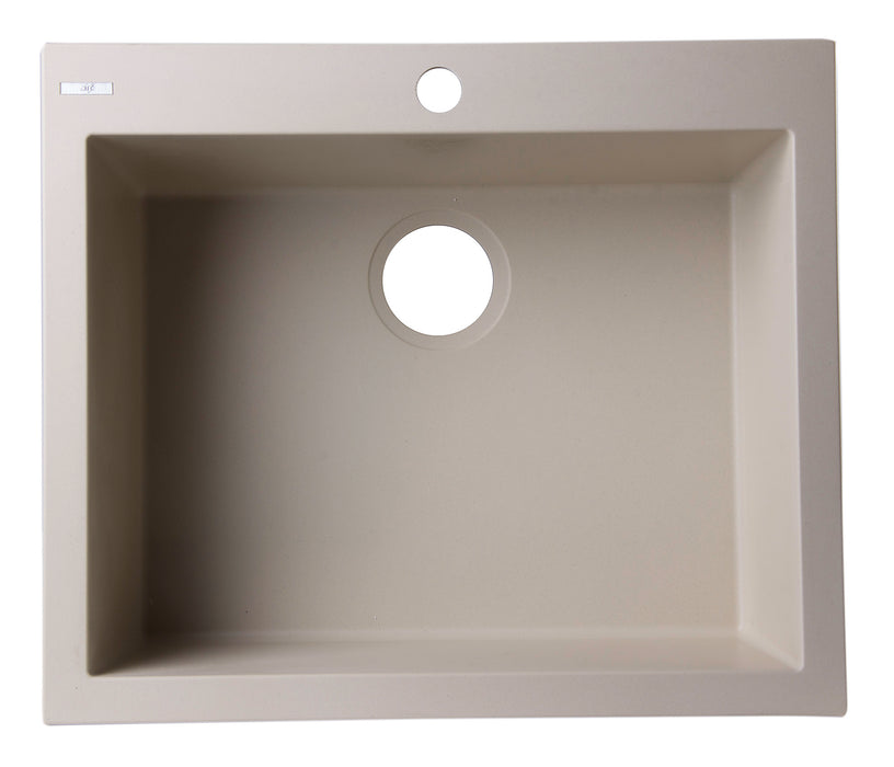 ALFI brand AB2420DI-W White 24" Drop-In Single Bowl Granite Composite Kitchen Sink Biscuit