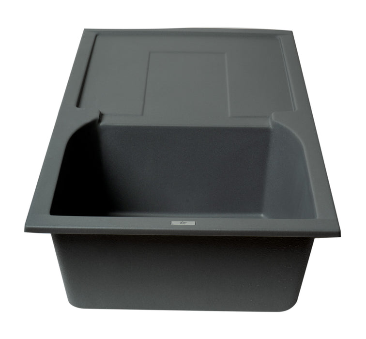 ALFI brand AB1620DI-W White 34" Single Bowl Granite Composite Kitchen Sink with Drainboard Titanium