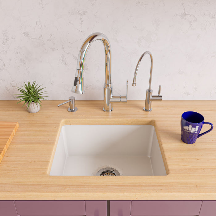 ALFI brand AB2017 20" White Single Bowl Fireclay Undermount Kitchen Sink White