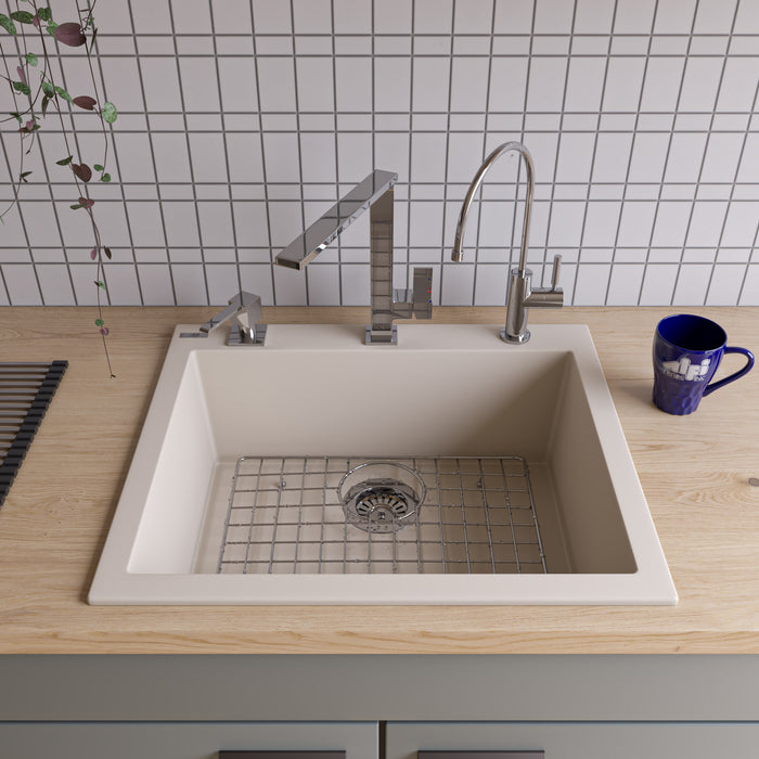 ALFI brand AB2420DI-W White 24" Drop-In Single Bowl Granite Composite Kitchen Sink Biscuit