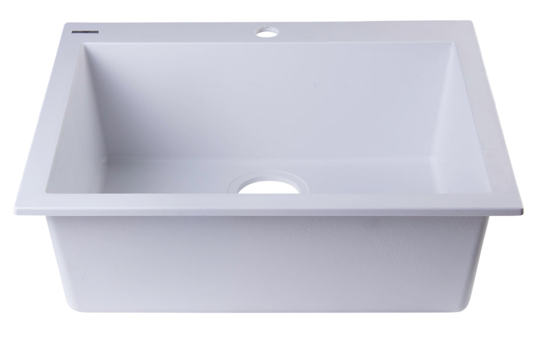 ALFI brand AB2420DI-W White 24" Drop-In Single Bowl Granite Composite Kitchen Sink White