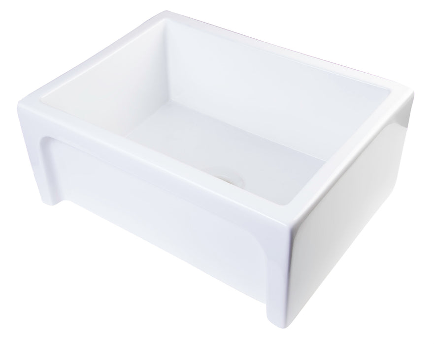 ALFI brand AB2418ARCH-W 24" White Arched Apron Thick Wall Fireclay Single Bowl Farm Sink White