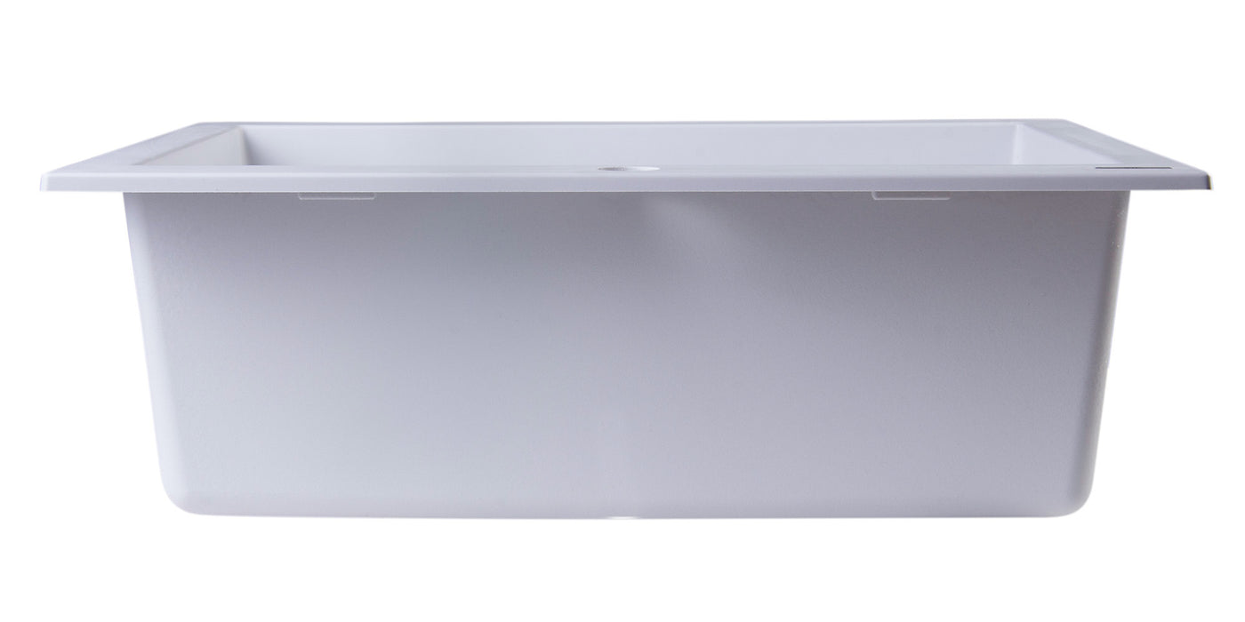 ALFI brand AB2420DI-W White 24" Drop-In Single Bowl Granite Composite Kitchen Sink White