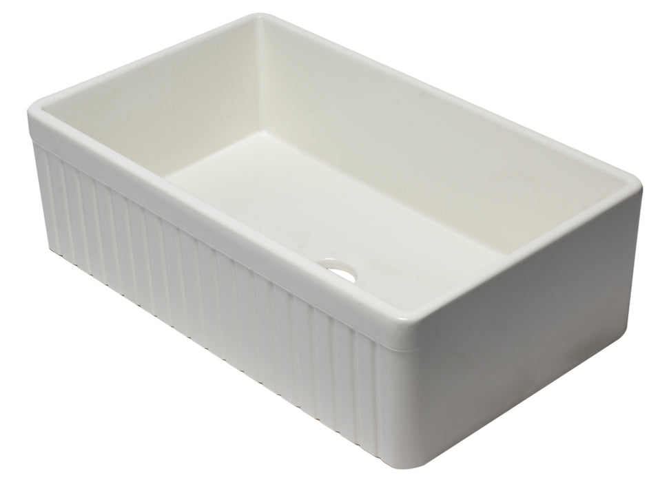 ALFI brand AB532-W 33" White Single Bowl Fluted Apron Fireclay Farm Sink