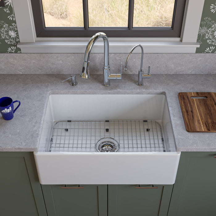 ALFI brand AB510-W White 30" Contemporary Smooth Apron Fireclay Farmhouse Kitchen Sink White