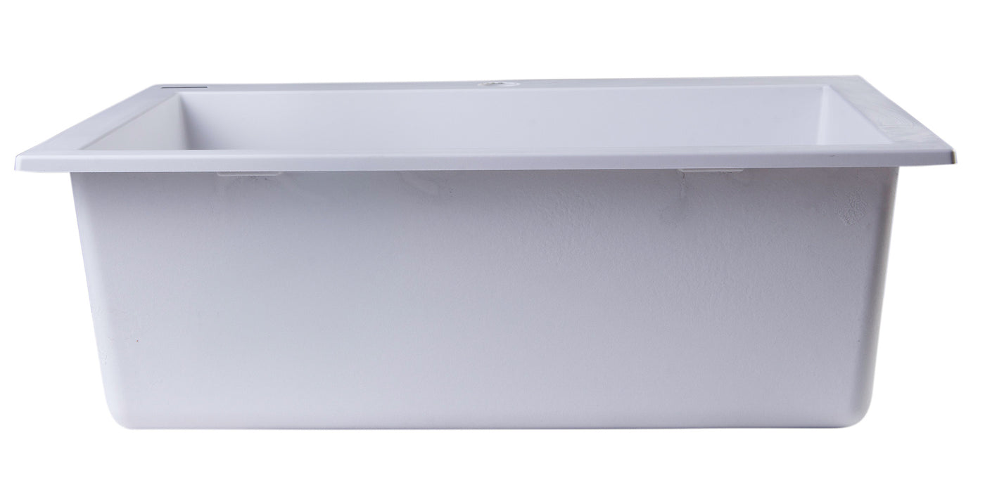 ALFI brand AB2420DI-W White 24" Drop-In Single Bowl Granite Composite Kitchen Sink White