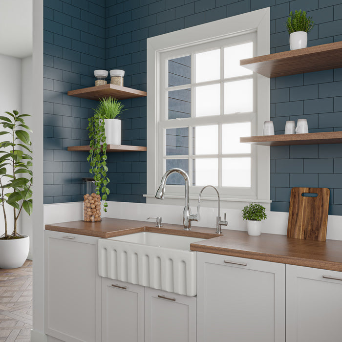 ALFI brand AB3018HS-W 30 inch White Reversible Smooth / Fluted Single Bowl Fireclay Farm Sink White