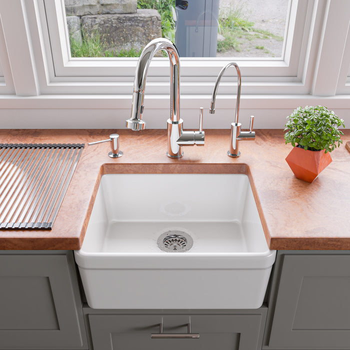 ALFI brand AB507 White 20" Single Bowl Apron Fireclay Farmhouse Kitchen Sink White