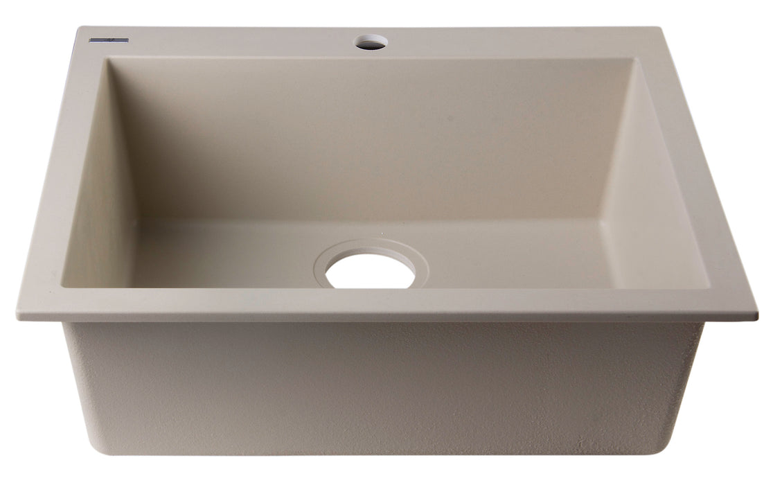ALFI brand AB2420DI-W White 24" Drop-In Single Bowl Granite Composite Kitchen Sink Biscuit