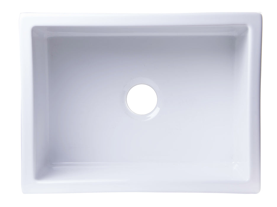 ALFI brand AB2418ARCH-W 24" White Arched Apron Thick Wall Fireclay Single Bowl Farm Sink White