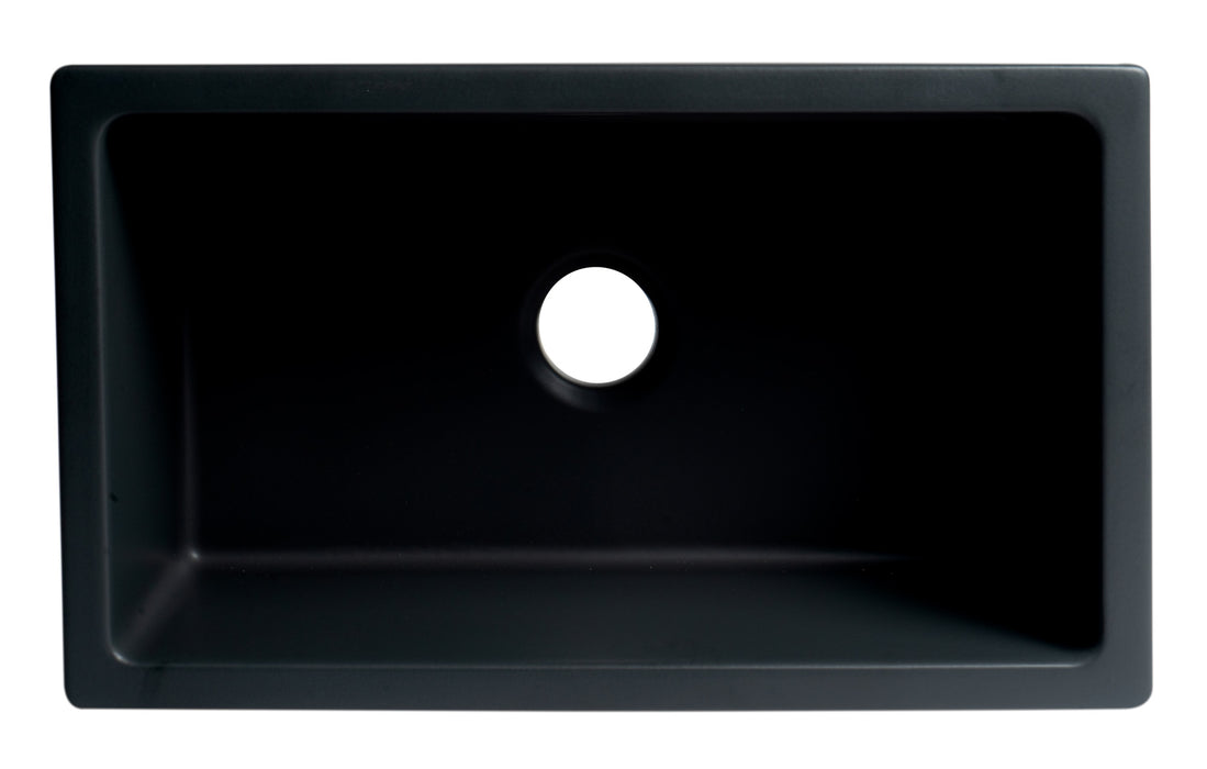 ALFI brand AB3018HS-W 30 inch White Reversible Smooth / Fluted Single Bowl Fireclay Farm Sink Black Matte