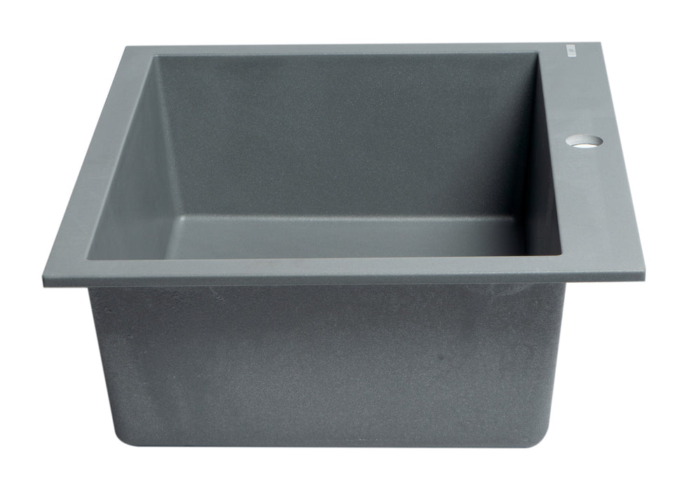 ALFI brand AB2420DI-W White 24" Drop-In Single Bowl Granite Composite Kitchen Sink Titanium