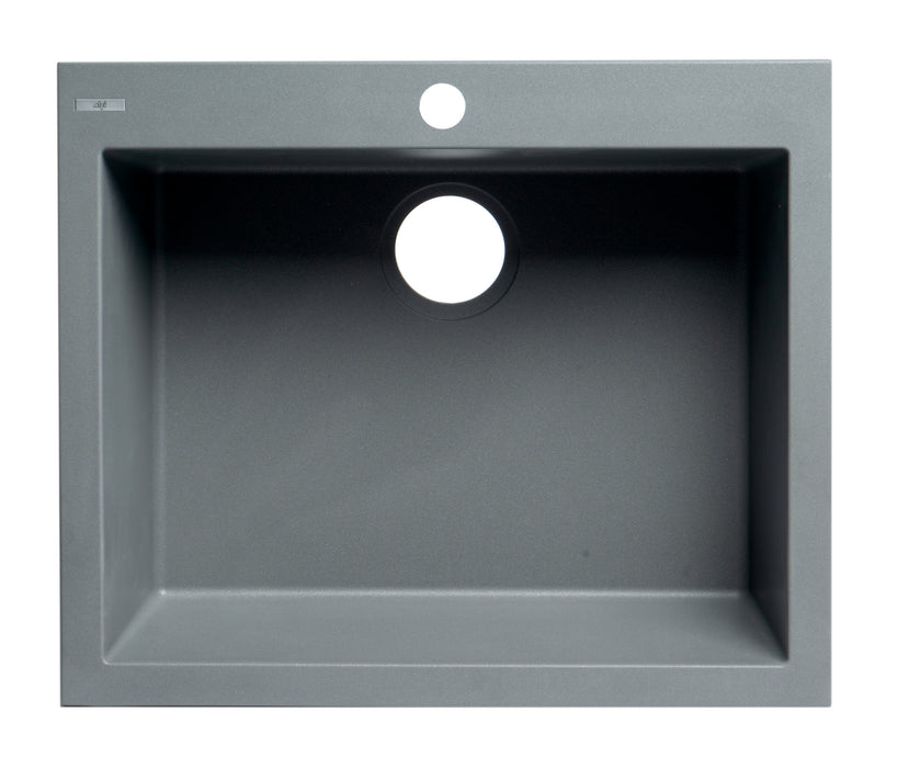 ALFI brand AB2420DI-W White 24" Drop-In Single Bowl Granite Composite Kitchen Sink Titanium