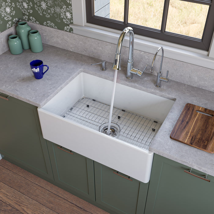 ALFI brand AB510-W White 30" Contemporary Smooth Apron Fireclay Farmhouse Kitchen Sink White