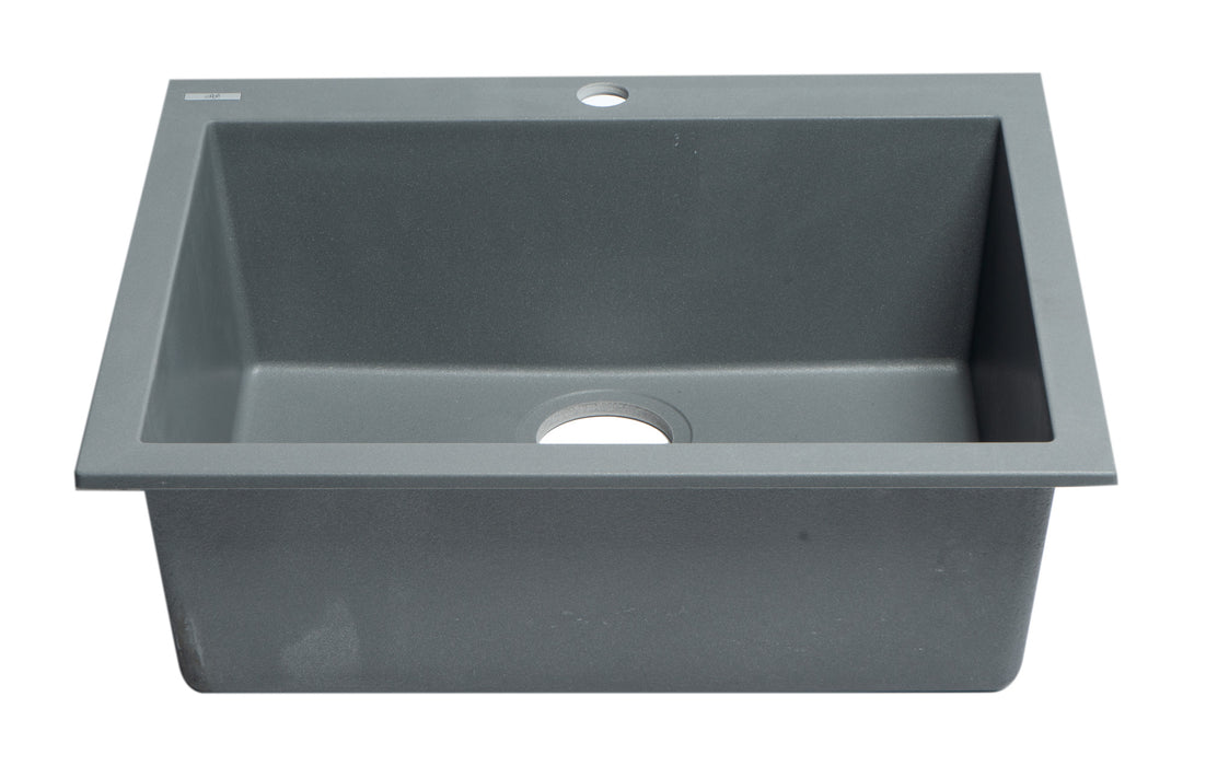ALFI brand AB2420DI-W White 24" Drop-In Single Bowl Granite Composite Kitchen Sink Titanium