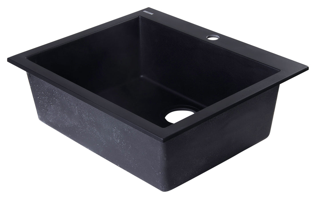 ALFI brand AB2420DI-W White 24" Drop-In Single Bowl Granite Composite Kitchen Sink Black