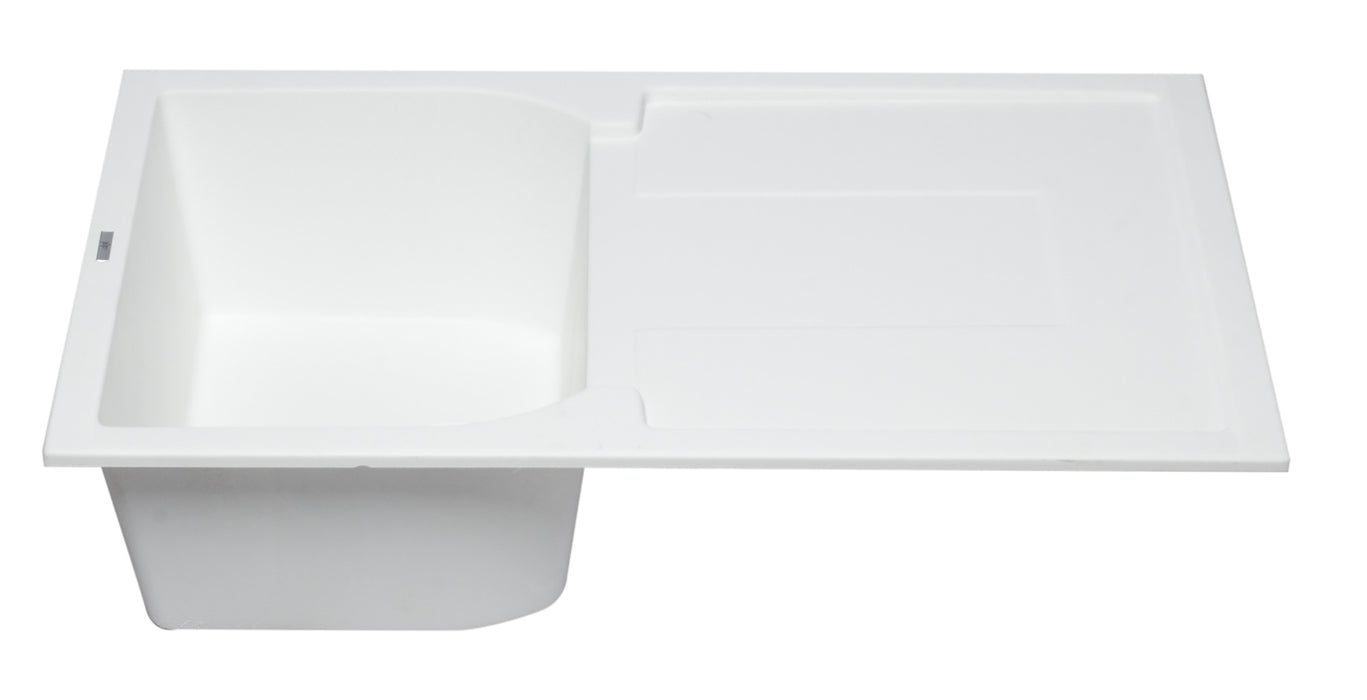 ALFI brand AB1620DI-W White 34" Single Bowl Granite Composite Kitchen Sink with Drainboard White