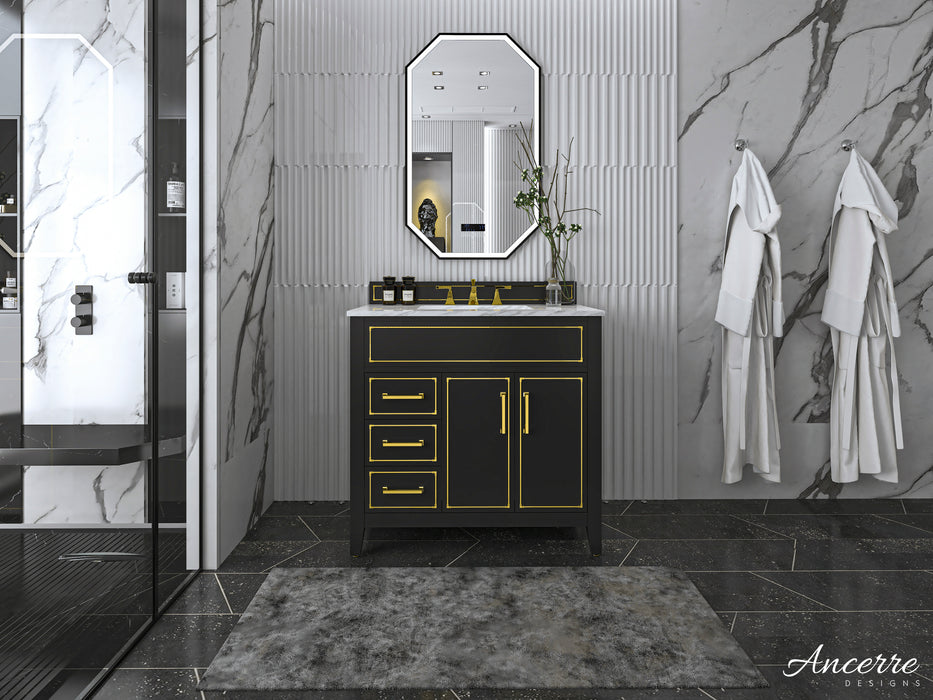 Aspen luxury bathroom vanity with Italian Carrara marble countertop and soft-close drawers