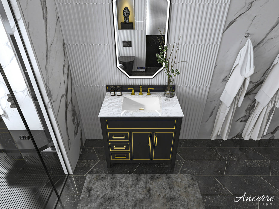 Aspen luxury bathroom vanity with Italian Carrara marble countertop and soft-close drawers ANCERRE DESIGN