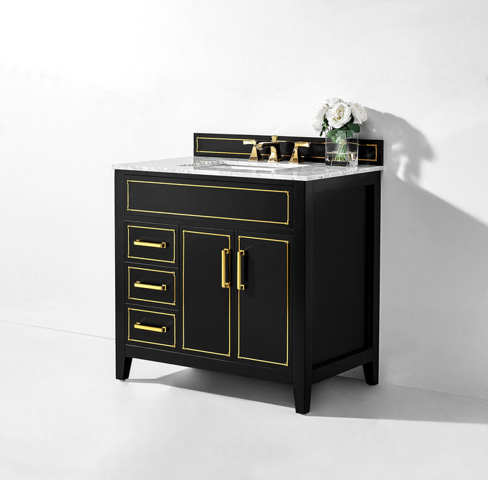 Aspen luxury bathroom vanity with Italian Carrara marble countertop and soft-close drawers ANCERRE DESIGN