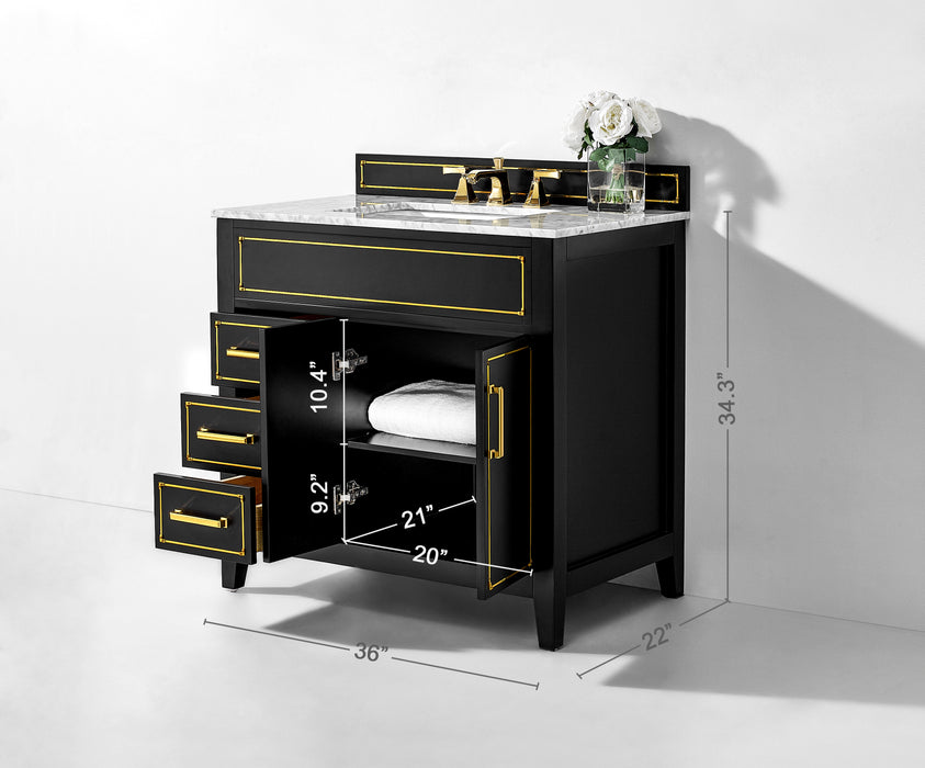 Aspen luxury bathroom vanity with Italian Carrara marble countertop and soft-close drawers