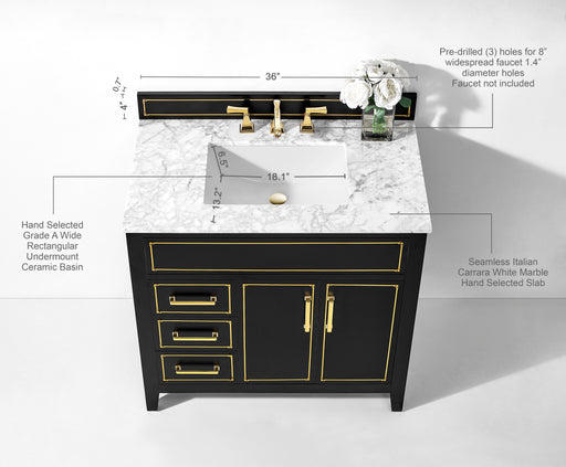 Aspen luxury bathroom vanity with Italian Carrara marble countertop and soft-close drawers