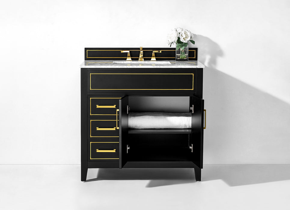 Aspen luxury bathroom vanity with Italian Carrara marble countertop and soft-close drawers ANCERRE DESIGN