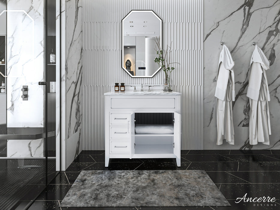 Aspen luxury bathroom vanity with Italian Carrara marble countertop and soft-close drawers ANCERRE DESIGN