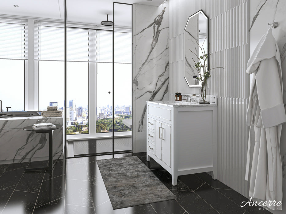 Aspen luxury bathroom vanity with Italian Carrara marble countertop and soft-close drawers ANCERRE DESIGN