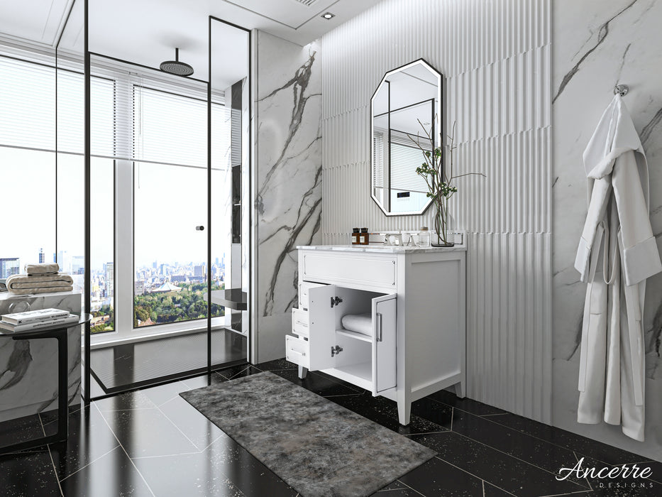 Aspen luxury bathroom vanity with Italian Carrara marble countertop and soft-close drawers ANCERRE DESIGN