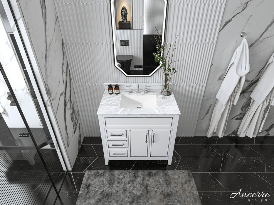 Aspen luxury bathroom vanity with Italian Carrara marble countertop and soft-close drawers ANCERRE DESIGN