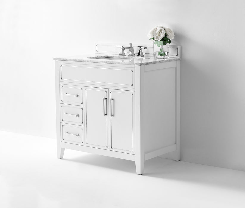 Aspen luxury bathroom vanity with Italian Carrara marble countertop and soft-close drawers ANCERRE DESIGN