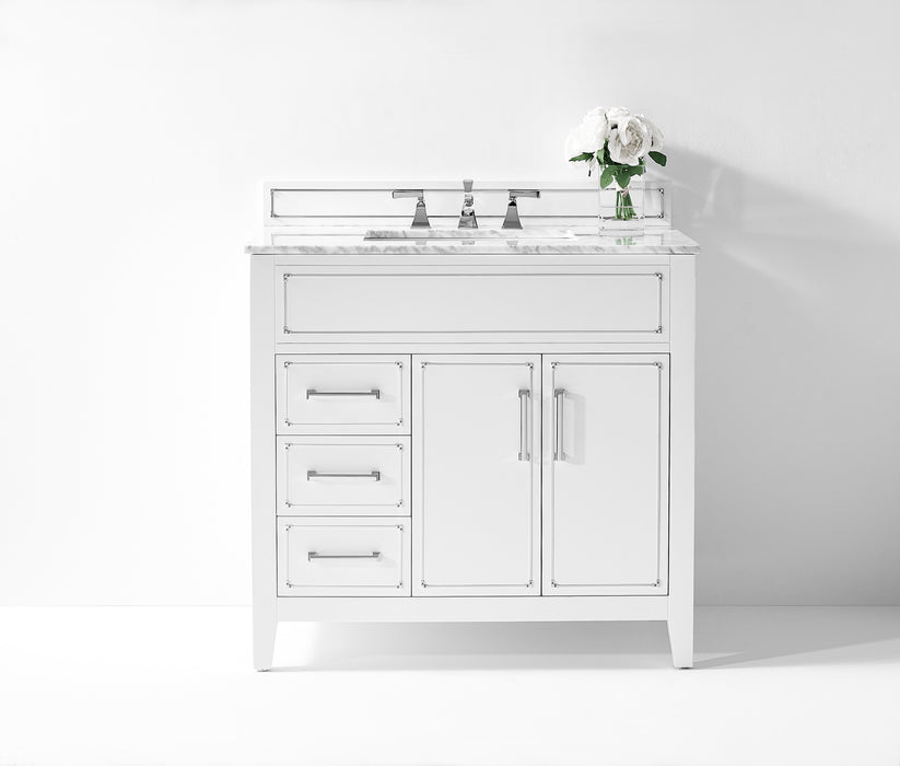 Aspen luxury bathroom vanity with Italian Carrara marble countertop and soft-close drawers ANCERRE DESIGN