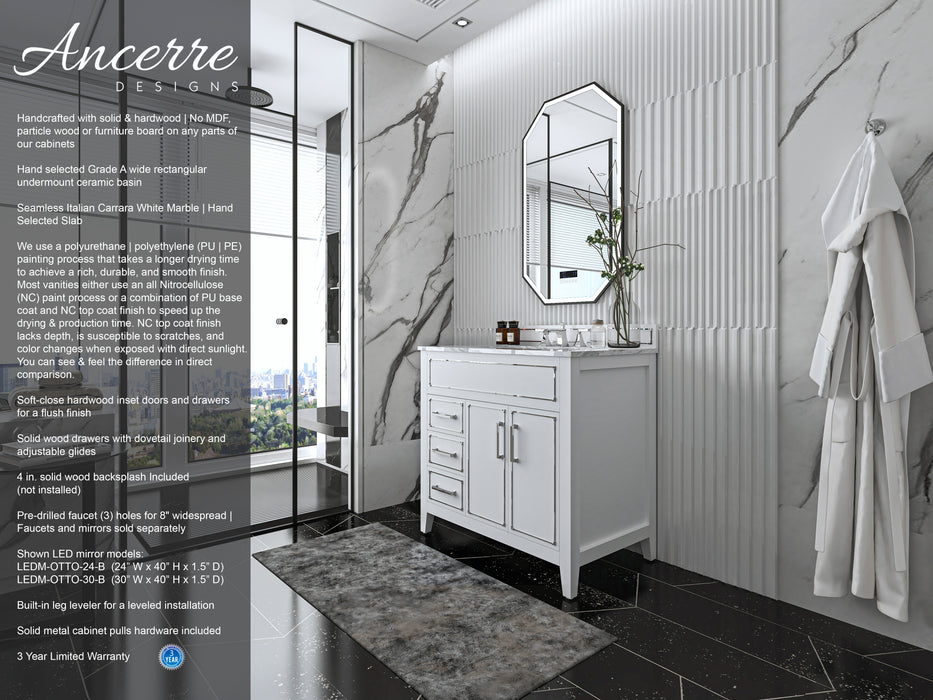 Aspen luxury bathroom vanity with Italian Carrara marble countertop and soft-close drawers ANCERRE DESIGN