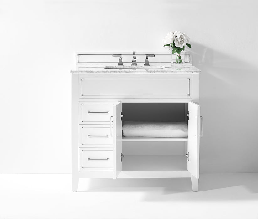 Aspen luxury bathroom vanity with Italian Carrara marble countertop and soft-close drawers ANCERRE DESIGN