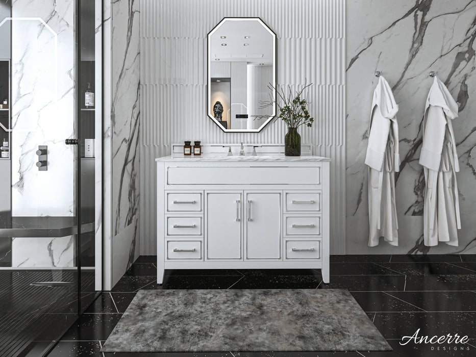 Aspen luxury bathroom vanity with Italian Carrara marble countertop and soft-close drawers ANCERRE DESIGN