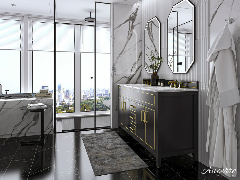 Aspen luxury bathroom vanity with Italian Carrara marble countertop and soft-close drawers ANCERRE DESIGN