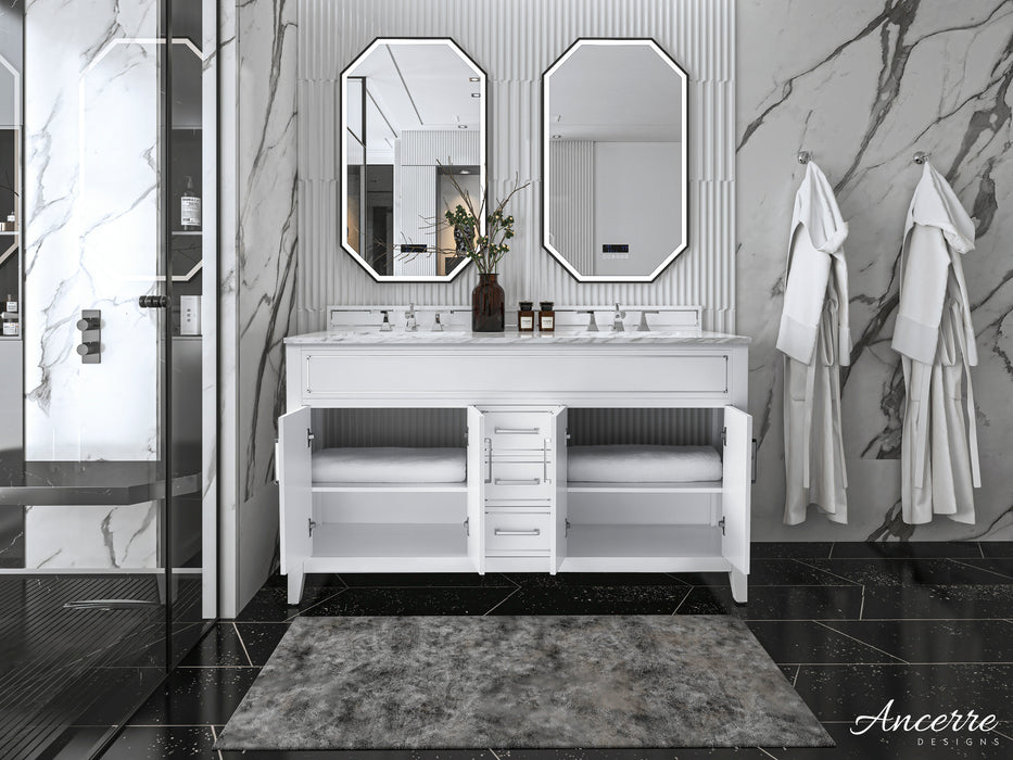 Aspen luxury bathroom vanity with Italian Carrara marble countertop and soft-close drawers ANCERRE DESIGN