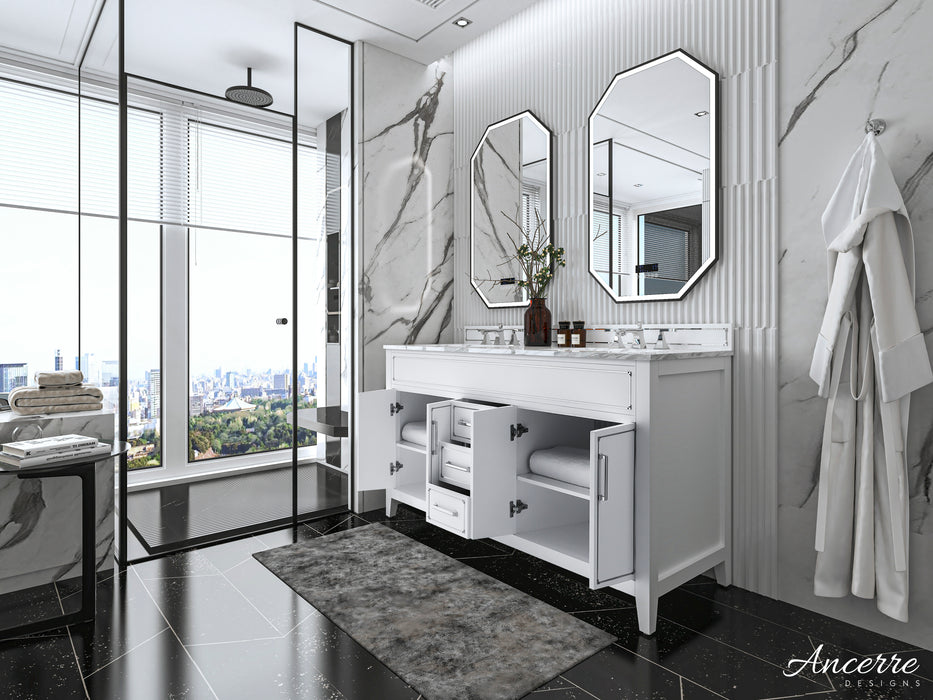 Aspen luxury bathroom vanity with Italian Carrara marble countertop and soft-close drawers ANCERRE DESIGN