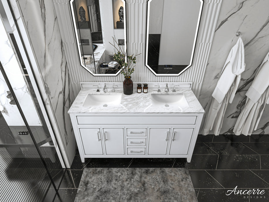 Aspen luxury bathroom vanity with Italian Carrara marble countertop and soft-close drawers ANCERRE DESIGN