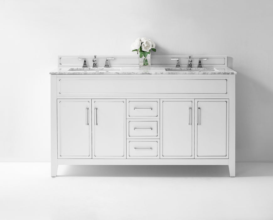Aspen luxury bathroom vanity with Italian Carrara marble countertop and soft-close drawers ANCERRE DESIGN