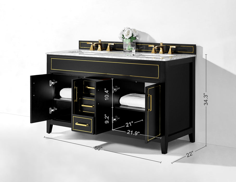Aspen luxury bathroom vanity with Italian Carrara marble countertop and soft-close drawers ANCERRE DESIGN