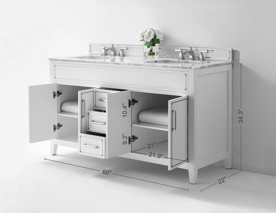 Aspen luxury bathroom vanity with Italian Carrara marble countertop and soft-close drawers ANCERRE DESIGN