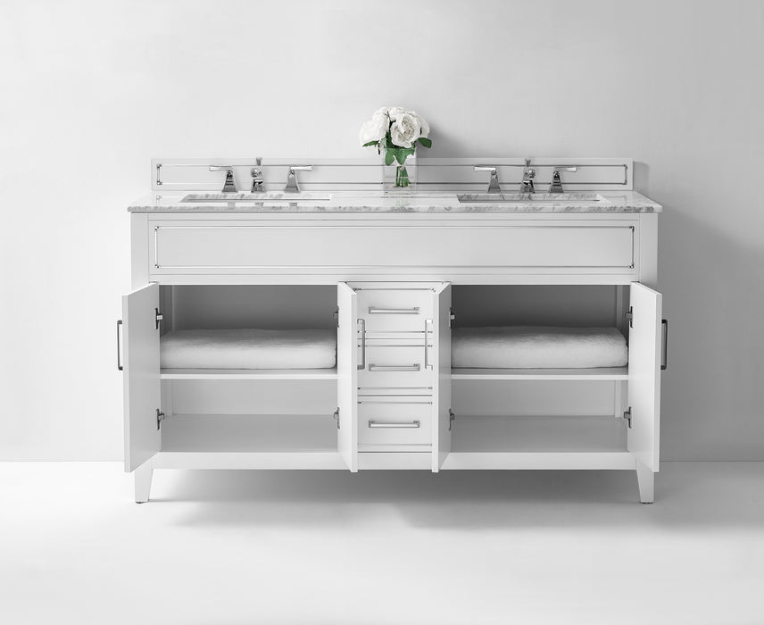 Aspen luxury bathroom vanity with Italian Carrara marble countertop and soft-close drawers ANCERRE DESIGN