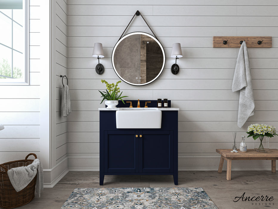 Adeline 36 inch Bathroom  Vanity with Farmhouse Sink and Carrara White Marble Top Cabinet