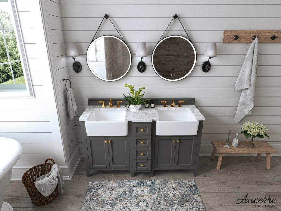 Adeline 60 inch Bathroom Vanity with Farmhouse Sink and Carrara White Marble Top Cabinet Set