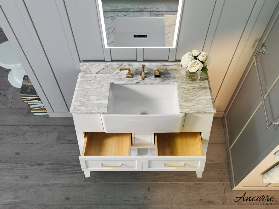 Hayley 36 inch Bathroom Vanity with Sink and Carrara White Marble Top Cabinet Set