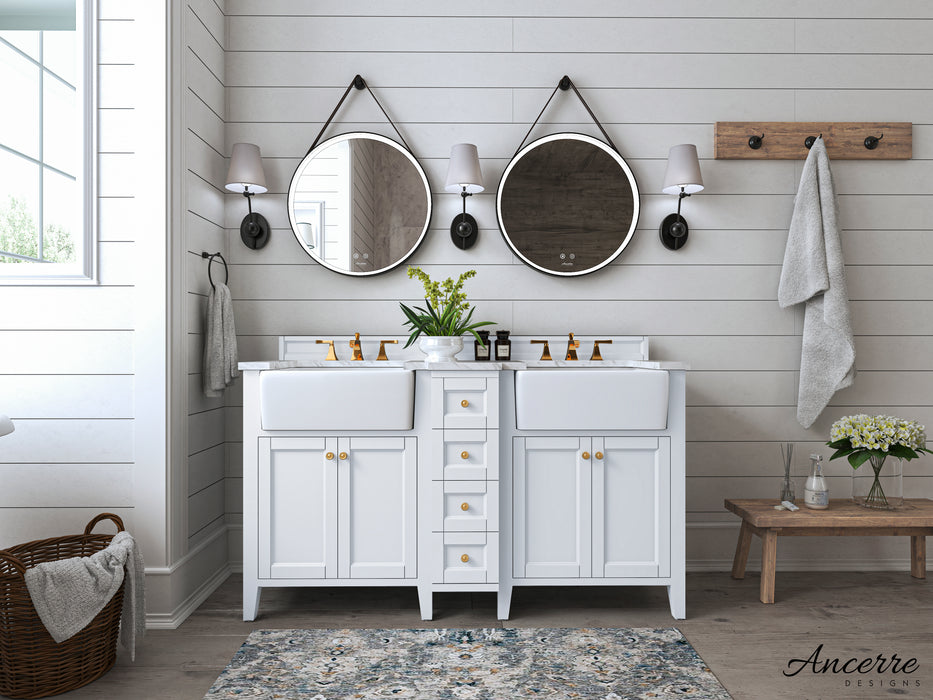 Adeline 60 inch Bathroom Vanity with Farmhouse Sink and Carrara White Marble Top Cabinet Set