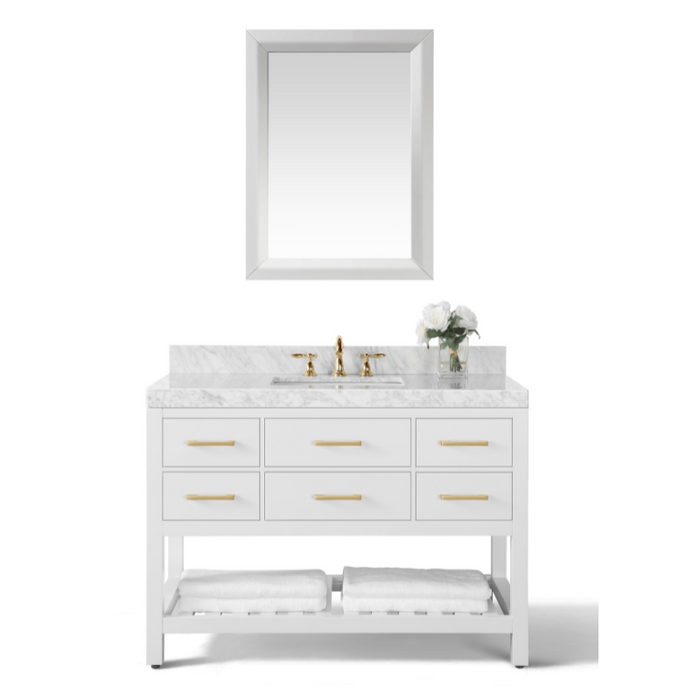Elizabeth 48 inch Bathroom Vanity With Sink and Carrara White Marble Top Cabinet Set with 28 inch Mirror